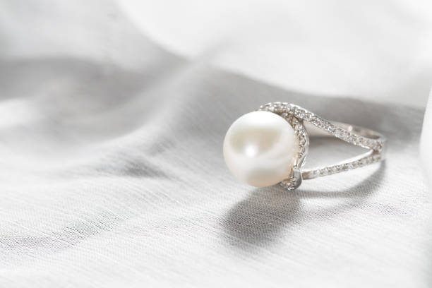 istock Ring with pearl and diamonds,silver ring with pearl and diamonds 1332634930