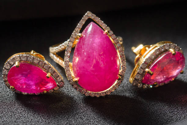 istock diamond ring and earring pink gem accessories set 1332636237