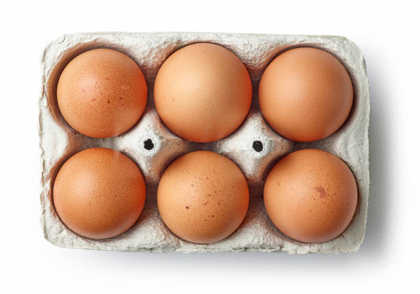 brown chicken eggs brown chicken eggs in egg box isolated on white background, top view egg carton stock pictures, royalty-free photos & images