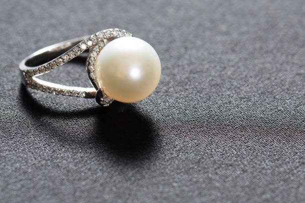 istock Ring with pearl and diamonds,silver ring with pearl and diamonds 1332638082