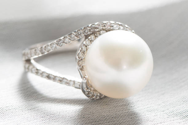 istock Ring with pearl and diamonds,silver ring with pearl and diamonds 1332640332