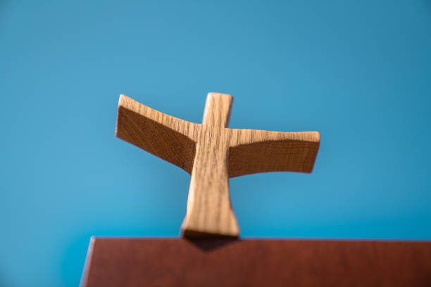 istock Blue Sky Background Wooden Cross 1332642294