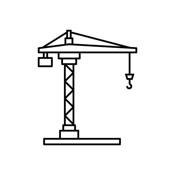 construction crane line icon. construction industry concept. building and real estate business. - 起重機 幅插畫檔、美工圖案、卡通及圖標