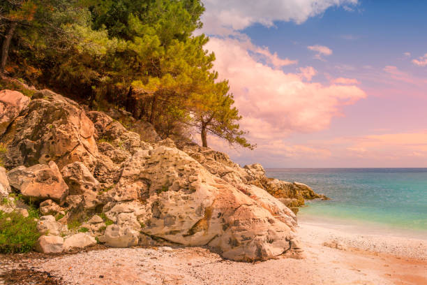 Marble beach sunset, Thassos Islands, Greece