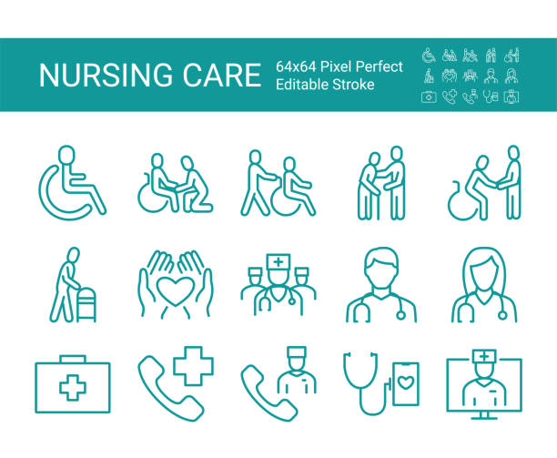 Set of icons of disability. Editable vector stroke. 64x64 Pixel Perfect. Set of icons of disability. Editable vector stroke. 64x64 Pixel Perfect. nurse icons stock illustrations