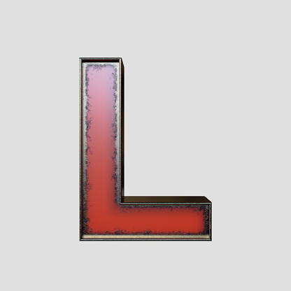 A concept vintage marquee signage L letter made of worn metal on an isolated background - 3D render