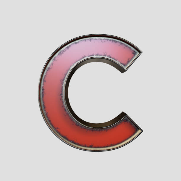 A concept vintage marquee signage C letter made of worn metal on an isolated background - 3D render