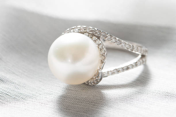 istock Ring with pearl and diamonds,silver ring with pearl and diamonds 1332647604
