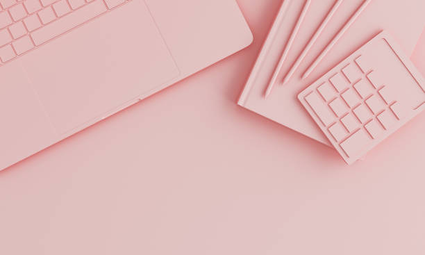 pink monochrome minimal office desk