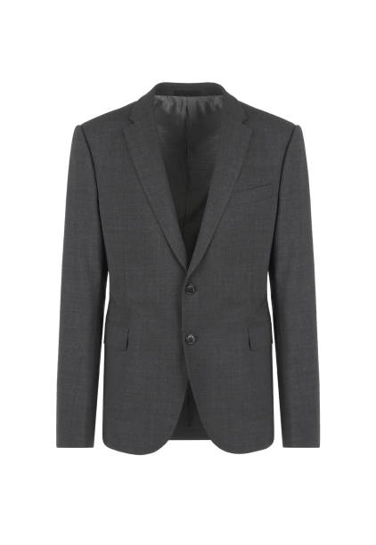 ブランクブレザーモックアップ。メンズグレーのスーツ。フロントビュー - blazer men suit business ストックフォトと画像