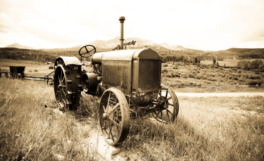 Vintage old tractor in the high Colorado Rocky Mountains