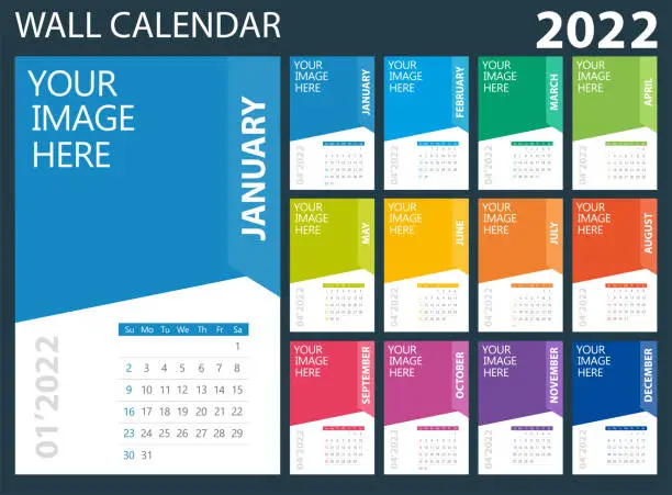Vector illustration of 2022 Desk Wall Calendar. Week starts on Sunday