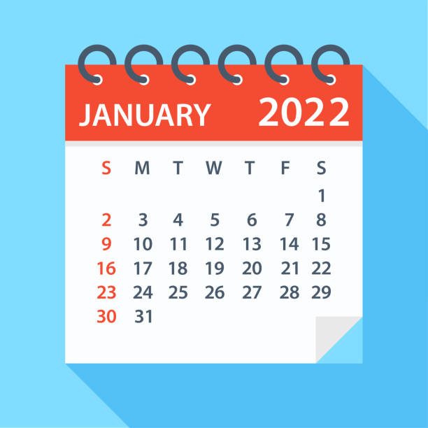 illustrazioni stock, clip art, cartoni animati e icone di tendenza di gennaio 2022 - calendario. la settimana inizia la domenica - domenica illustrazioni