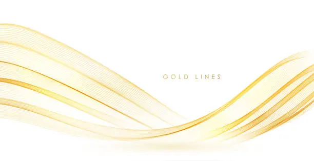 Vector illustration of Vector abstract colorful flowing gold wave lines isolated on white background. Design element for wedding invitation, greeting card