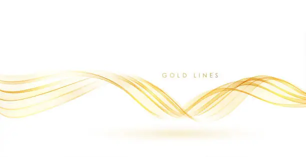 Vector illustration of Vector abstract colorful flowing gold wave lines isolated on white background. Design element for wedding invitation, greeting card