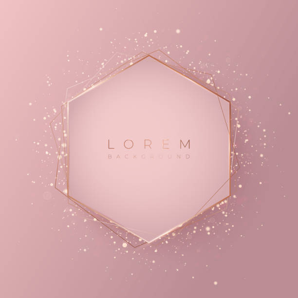 Pale pink hexagonal 3d background shape with gold frame and shiny glitter. Pale pink hexagonal 3d background shape with gold frame and shiny glitter, vector illustration background pink stock illustrations