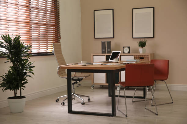 istock Director's office with large wooden table. Interior design 1332654857
