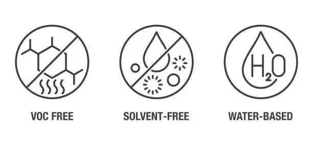 Vector illustration of VOC free, Solvent free, Water-based icons set