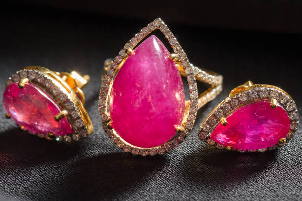istock diamond ring and earring pink gem accessories set 1332655056