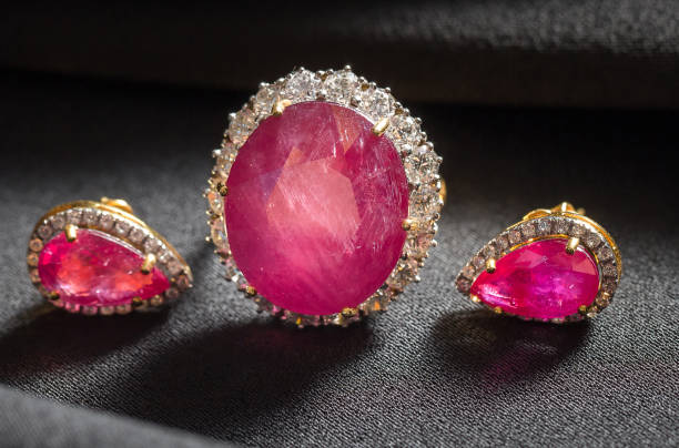 istock diamond ring and earring pink gem accessories set 1332655126