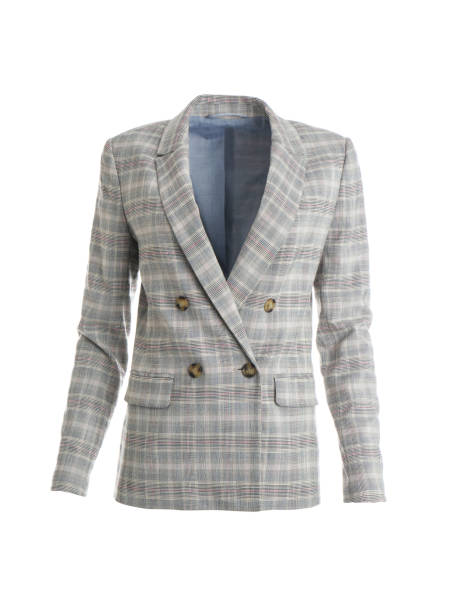 istock Elegant grey jacket on mannequin against white background. Women's clothes 1332655695