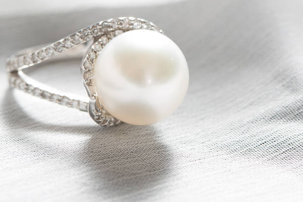 istock Ring with pearl and diamonds,silver ring with pearl and diamonds 1332658196