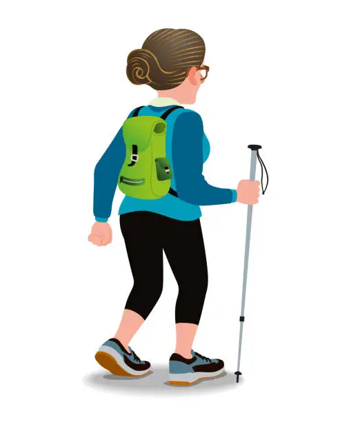 Vector illustration of Modern and sporty grandmother Hiking