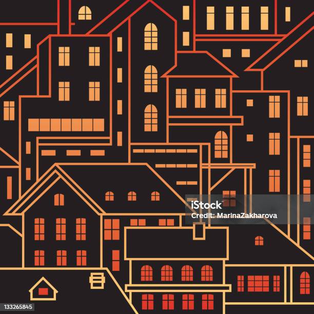 Città Di Notte - Immagini vettoriali stock e altre immagini di Ambientazione esterna - Ambientazione esterna, Architettura, Astratto