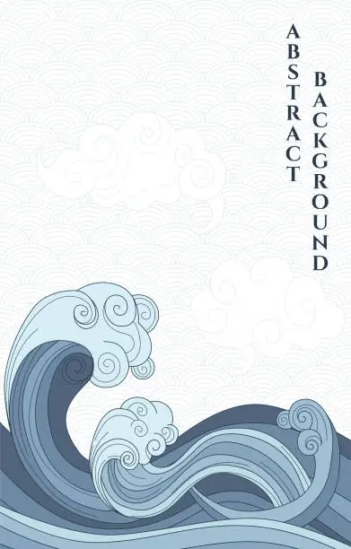 Vector illustration of abstract illustration background of stylized blue waves and clouds