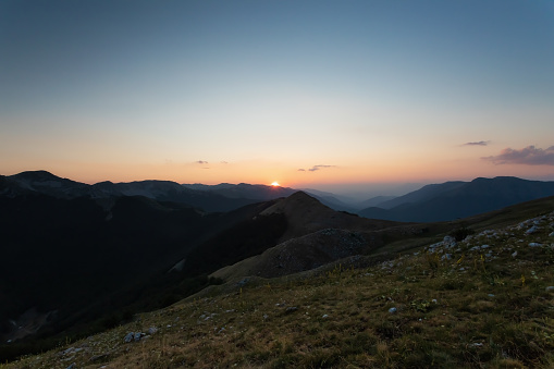 Gorgeous sunset over Abruzzo mountain range, Italy.