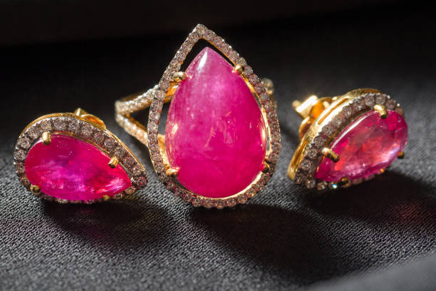 istock diamond ring and earring pink gem accessories set 1332668230