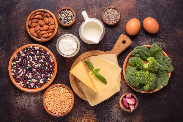 istock Products rich in calcium on dark background 1332671382