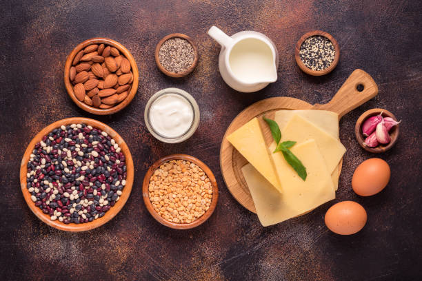 istock Products rich in calcium on dark background 1332671687