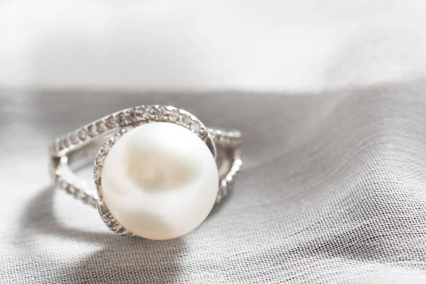 istock Ring with pearl and diamonds,silver ring with pearl and diamonds 1332675653