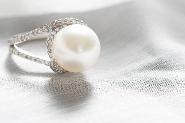 istock Ring with pearl and diamonds,silver ring with pearl and diamonds 1332678343