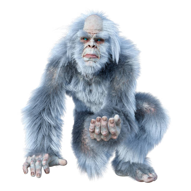 ilustración 3d criatura de fantasía yeti sobre blanco - yeti fotografías e imágenes de stock