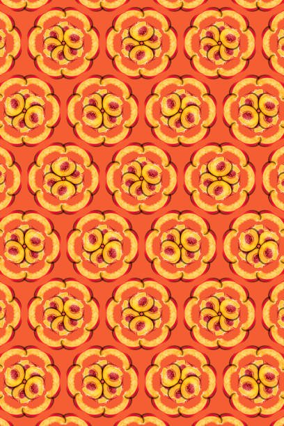 istock Peaches on orange and red background 1332679415