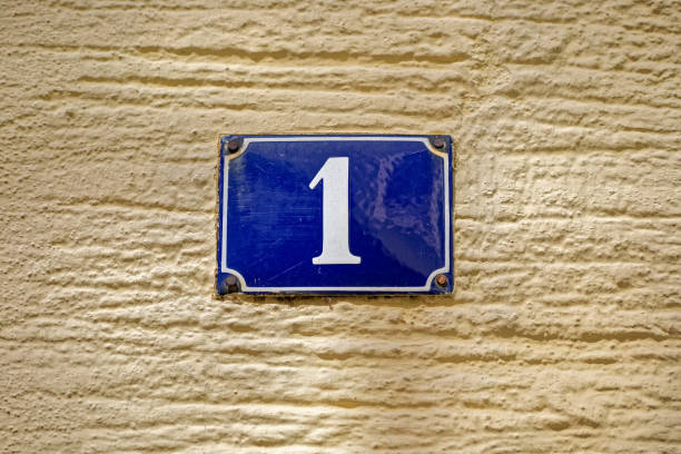 istock Number 1 on a blue enamel sign 1332682639