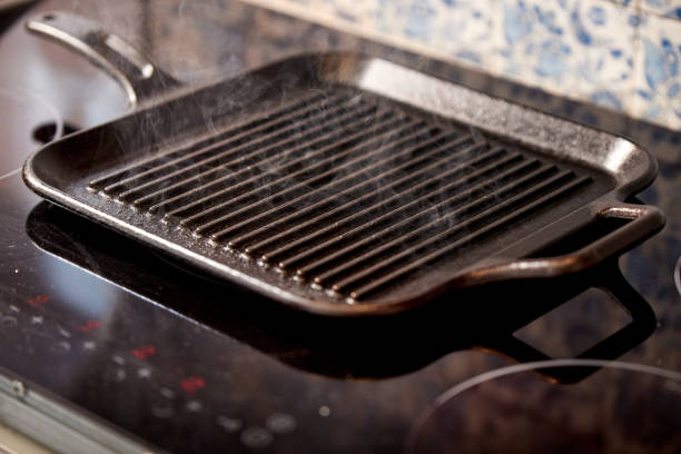 istock The grill pan is hot on the stove and is steaming. 1332682976