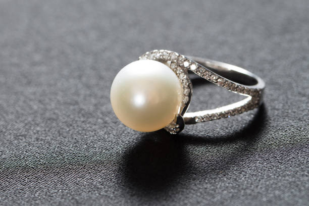 istock Ring with pearl and diamonds,silver ring with pearl and diamonds 1332685653