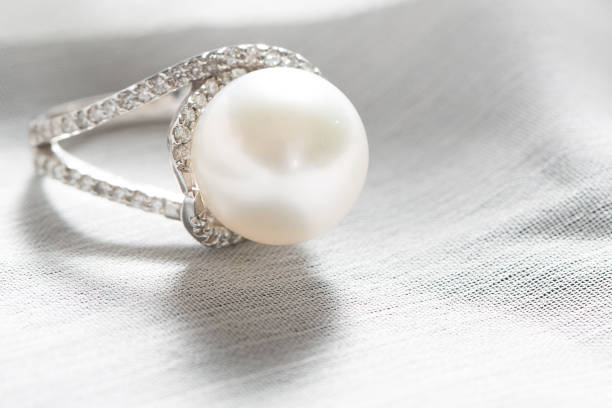 istock Ring with pearl and diamonds,silver ring with pearl and diamonds 1332686585