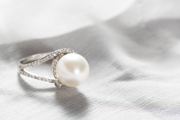 istock Ring with pearl and diamonds,silver ring with pearl and diamonds 1332686601