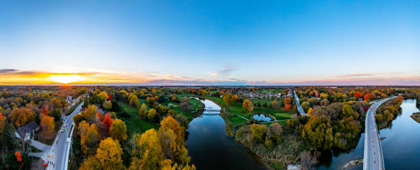 istock Aerial Grand River at dusk in Conestogo, St. Jacobs, Canada 1332686747