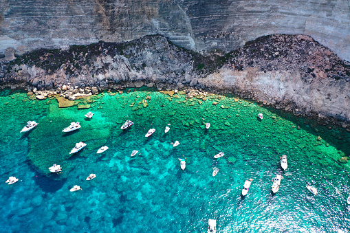 Overhead view of moored boats in Lampedusa