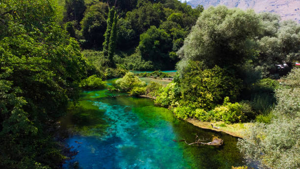 istock Beautiful turquoise spring Blue Eye, Albania. The spring is very powerful, cold and deep and is a source of a river Bistrice 1332690537