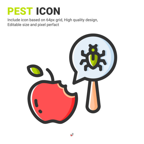 illustrations, cliparts, dessins animés et icônes de vecteur d’icône de ravageur et de fruit avec style de couleur de contour isolé sur fond blanc. illustration vectorielle bug signe symbole concept d’icône pour l’agriculture numérique, la technologie, l’industrie, l’agriculture et le projet - insecticide organic sign vegetable garden