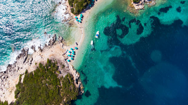 istock Beautiful sandy Ksamil beach in Albania. 1332692524