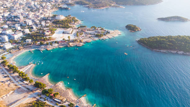 istock Beautiful sandy Ksamil beach in Albania. 1332692873