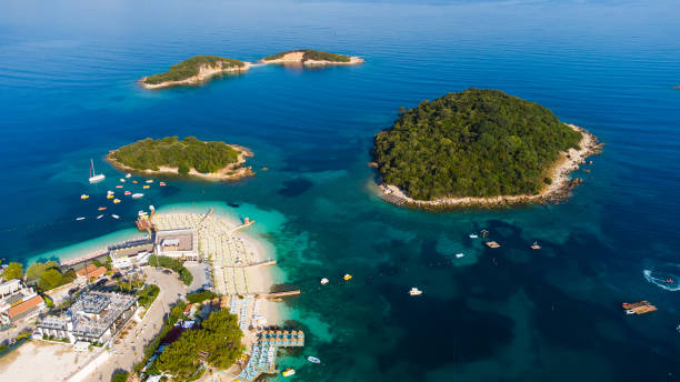 istock Beautiful sandy Ksamil beach in Albania. 1332693056