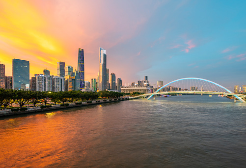 Sunset scenery of Pearl River New Town, Guangzhou, China